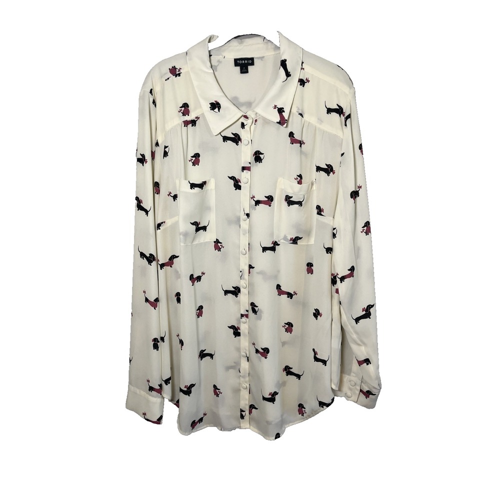 Torrid Dachshund Dog Tunic Top 2X Playful Retro Whimsical Quirky Semi Sheer